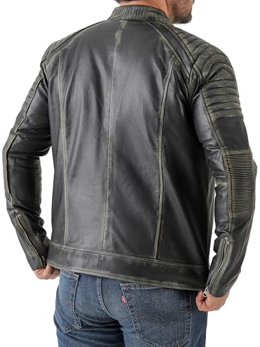 Jild Vintage Cafe Racer Leather Jacket Men - Hand Waxed Real Lambskin Leather Motorcycle Jacket4
