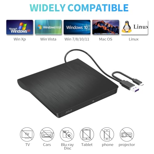 Image of External CD DVD Drive,USB 3.0 and Type-C CD DVD Disc Reader Writer Burner Player,Slim and Portable CD DVD + /-RW Optical Drive for PC Laptop Desktop MacBook Mac Windows 7 /8.1 /10 /11 Linux OS Apple
