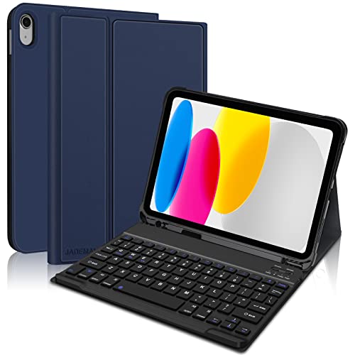 iPad 10th Generation Keyboard Case, English Keyboard Case for iPad 2022 10.9", Removable Bluetooth Keyboard, Slim PU Smart Cover with Apple Pencil Holder for iPad 10th Generation 2022, Dark Blue