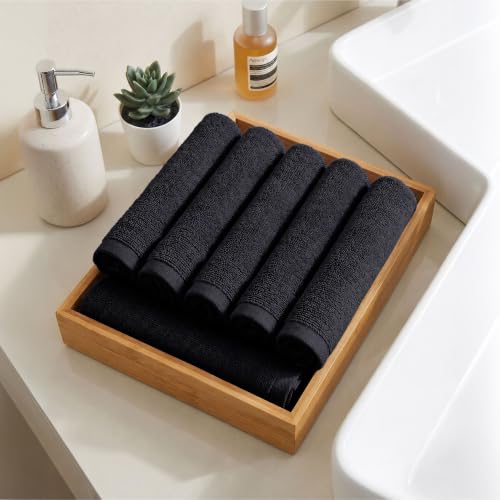 Image of MYTRIDENT Face Towel | Urban Comfort | Quick Drying | Travel Friendly | for Men /Women | 6 Pc Face Towel (30 cm x 30 cm) | 100% Cotton 450 GSM - Black