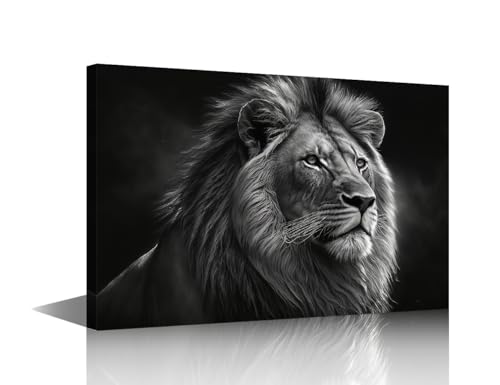 Toile de lion noir et blanc grand format pour un bureau élégant