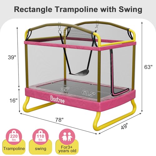 Rectangle Trampoline for Kids, 78” ASTM Approved Recreational Trampolines with Swing, Enclosure Net, Mini Rectangle Trampoline for Outdoor and Backyard, Gifts for Children & Boys & Girls - Image 3