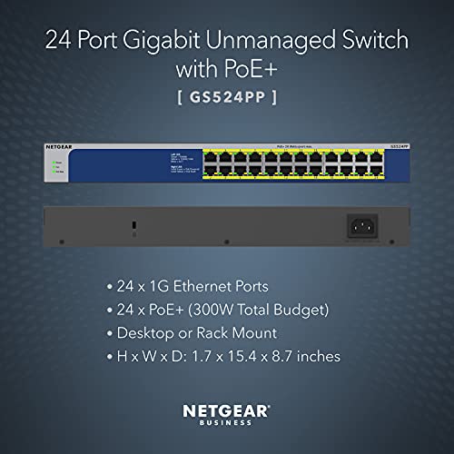 Image of NETGEAR GS524PP 24-Port 𝐏𝐨𝐄+ Switch | Unmanaged | Rack-Mountable | 300W Power | Cloud Care's 3-Year Warranty SupportPlus Included