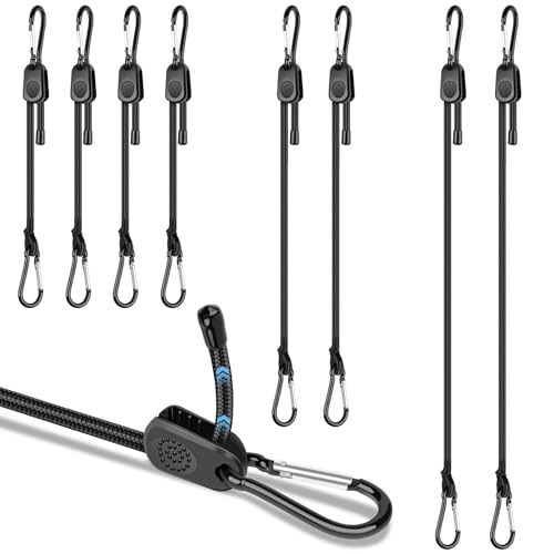Adjustable Bungee Cords with Carabiner Hooks Includes 12 24 488 PCS Black Bungee Cords Heavy Duty Outdoor Easy Ajust Length for Securing Tarps Luggage Tents Bikes and Boats