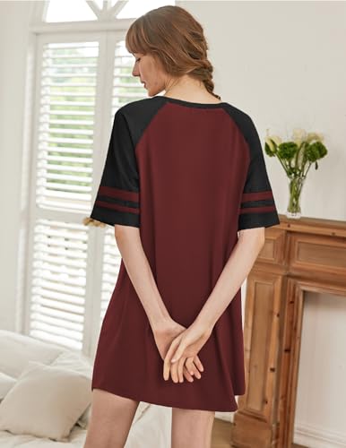 Image of Ekouaer Nightgowns for Women Color Block Sleep Shirt Short Sleeve Sleepwear