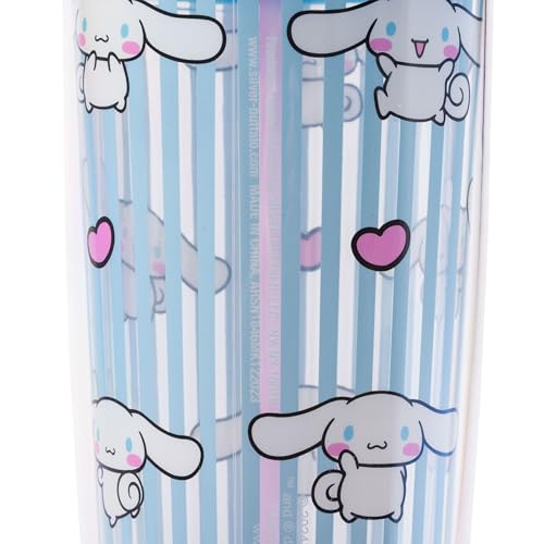 Image of Silver Buffalo Sanrio Hello Kitty Cinnamoroll, Tumbler with Straw, 20oz | Hello Kitty and Friends, Hearts and Blue Stripes, Plastic Cold Cup, Includes Lid, 0.59 Liters