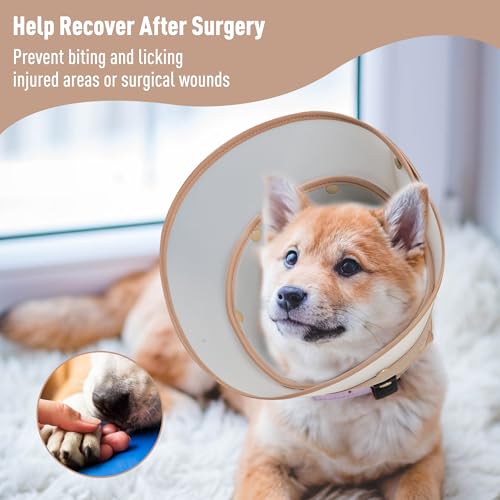 Image of Soft Dog Cone Collar for Large Medium Small Dogs After Surgery, Adjustable Pet Recovery E-Collar, Elizabethan Collar for Dogs and Cats, Tan Large