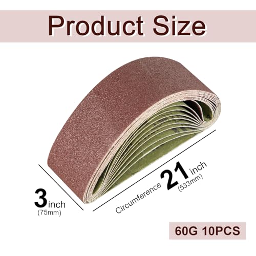 SALI Schleifbänder 10 Stück 75 x 533 mm Schleifband Körnung 60 Bandschleifpapier für Bandschleifer Schleifmaschine zum Holz Metall Schleifen, Feilen, Schärfen und Entrosten