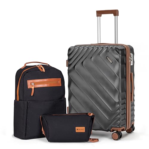 Image of 3 piece Luggage Set Expandable Suitcase 22x14x9 Airline Approved Carry on, ABS Hard Case Suitcases with Spinner Wheels, TSA Lock, (Black, 3 Piece Sets(20 /BP /TB))