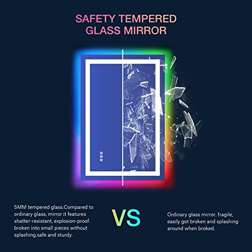 LOAAO 28"X36" LED Bathroom Mirror with Lights, Anti-Fog, Dimmable, RGB Backlit + Front Lighted, Bathroom Vanity Mirror for Wall, Memory Function, Tempered Glass (Safe to Use)