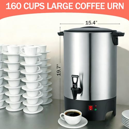 Large Commercial Coffee Urn 160 Cup Percolate Coffee Maker Stainless Steel Hot Beverage Dispenser with Cool-Touch Handles, Quick Brewing for Catering, Business, Church, Restaurant, Wedding, Gathering - Image 3