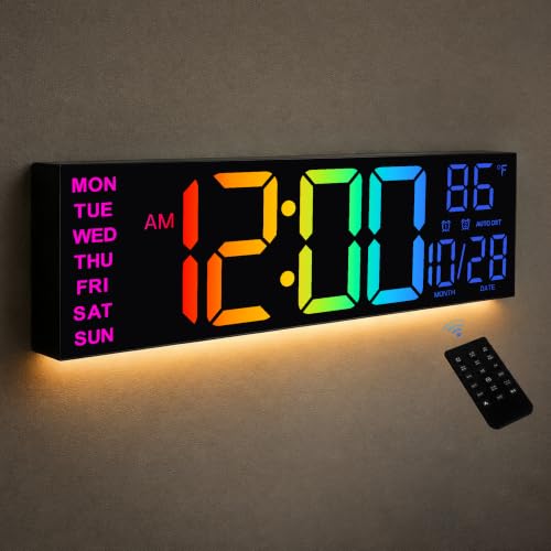 HAITANG Wanduhr Digital - 8 Farben Digitale Wanduhr 16,2' Große...