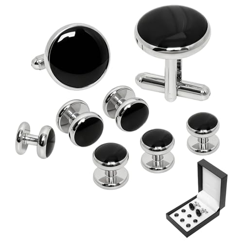 8 Pcs Mens Cufflinks & Tuxedo Studs Set Tuxedo Buttons and Tuxedo Shirt Cufflinks for Men Business Wedding Formal Accessories Groomsmen Gift Set with Gift Box