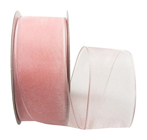 Ribbon Bazaar Sheer Organza Wired Ribbon - 100% Polyester Wire Edged Ribbon for Floral Decor, Table Arrangements, Apparel Embellishment & More - 1-1 2 inch Light Pink 25 Yards