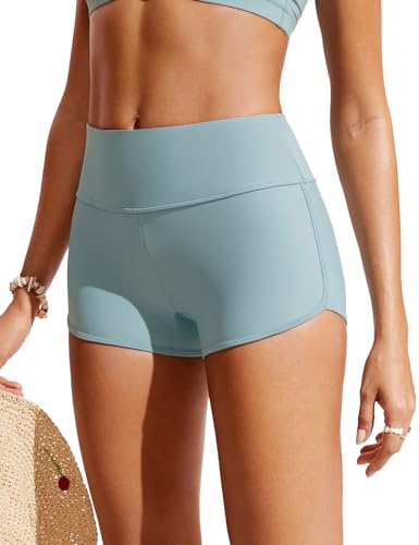 CRZ YOGA High Waisted Dolphin Board Shorts for Women 2.5'' - Quick Dry Swim Beach Bathing Suit Bottoms with Liner Light Grayish Blue X-Small