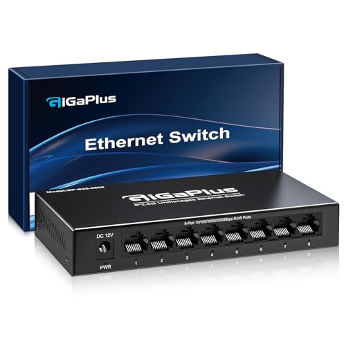 8 Port 2.5Gb Unmanaged Ethernet Switch with 8* 2.5G Base-T Ports. GiGaPlus 2.5Gbps Network Switch for 2.5Gbps NAS/PC, WiFi6 Router, Wireless AP. Fanless Design, Plug and Play