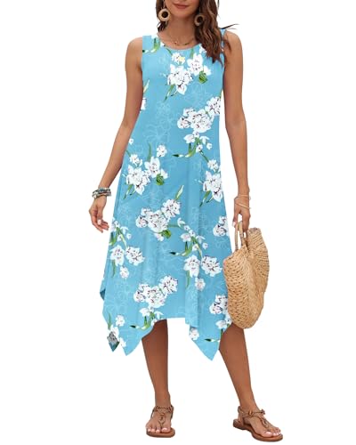 Image of AUSELILY Women's Summer Dresses Casual Sleeveless Midi Tank Beach Dress | Women's Asymmetrical Hem Sundress with Side Pockets, Great for Beach, Vacation & Daily Wear