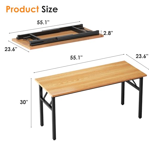 Image of Need Computer Desk Office Desk 55 inches Folding Table Computer Table Workstation No Install Needed,Teak Black AC5BB-140X