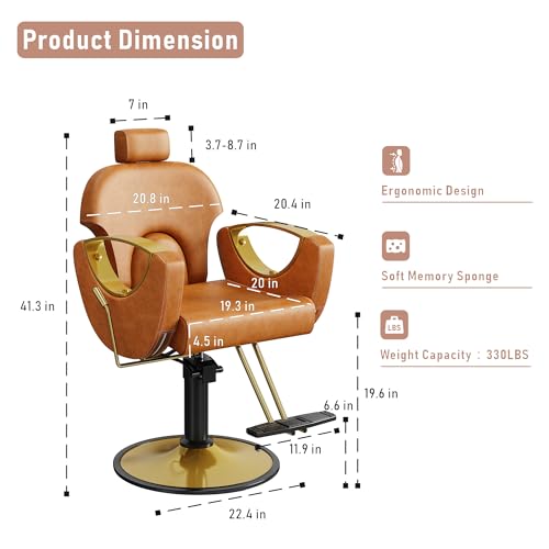 Image of LOUVIXA Barber Chair, Salon Chair for Hair Stylist, Height Adjustable Hydraulic Hair Reclining Salon Chairs, 360 Degrees Rotation, Multi-Function Shampoo Chair for Barbershop (Brown)