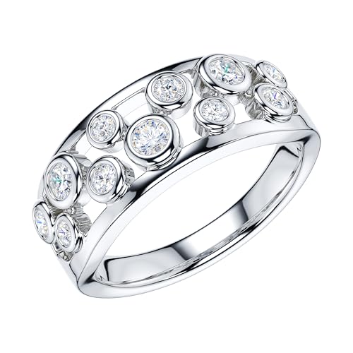 THELANDA Genuine Moissanite or Simulated Diamond Sterling Silver Unisex Fashion Split Shank Bubbles Ring Wedding Band2