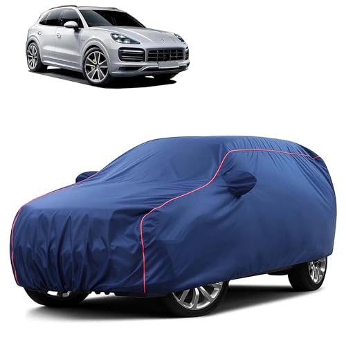 Image of Sulfar 100% Water Resistant Car Body Cover Compatible with Mirror for Porsche Cayenne (Triple Stitched, Full Bottom Elastic, Blue Taffeta with Red Piping)
