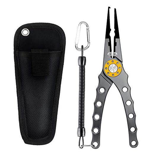 SAN LIKE Aluminum Fishing Pliers Hook Remover Braid Line Cutting Split Ring with Coiled Lanyard and Sheath Gray