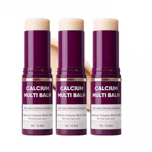 Bálsamo Múltiple de Volumen de Calcio, Barra Hidratante de Colágeno, Flacidez, Arrugas, Hidratante, Almendra y Vitamina E para Bálsamo Labial Crema de Ojos Cuello,3pcs