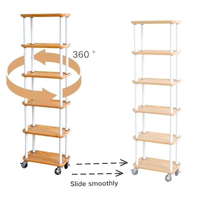 Beyeutao 6 Tier Slim Storage Cart with Wheels Rolling Cart for Kitchen Storage Bamboo Tray and Metal Frame Utility Cart for Kitchen, Laundry Room, Bathroom, Livingroom-fXyHkJbU