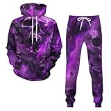 Conjunto de chándal unisex con estampado de calavera para mujer, conjunto completo de 2 piezas, sudadera con capucha y pantalones deportivos, Morado (, M