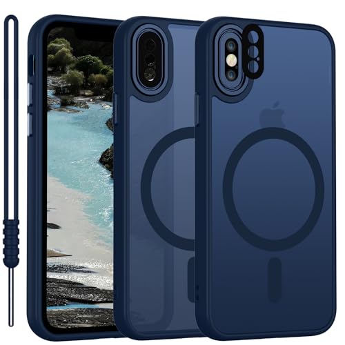 YUANDMI Funda para iPhone X/XS compatible con MagSafe, funda para iPhone XS magnética mate táctil, antideslizante, resistente a los arañazos, resistente a los golpes, color azul oscuro