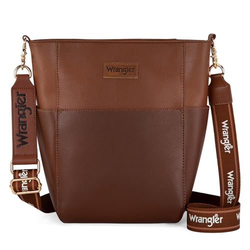 Montana West Wrangler Bucket Handbags for Women Crossbody Shoulder Purse with Guitar Strap and Hobo Bag Organizer Insert Tote Oversized Coffee WG67-918CF, Chocolate Coffee