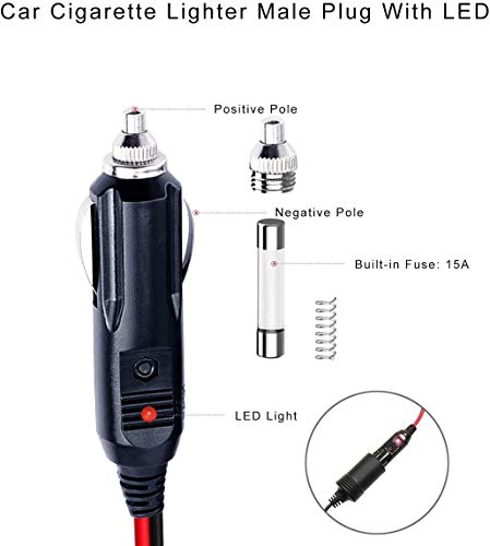 Image of SPARKING 20FT Cigarette Lighter Extension Cord 20FT - Male Plug to Female Socket 16AWG Heavy Duty Extension Cable with LED Lights Power for Tire Pump, Air Compressor