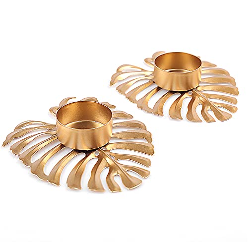 Junyulim Candle Holder for Candlelight Dinner Props Creative Metal Turtle Back Leaf Shape Candle Holder Ornament Candlestick 2pcs (4.8"x3.9"x0.8")