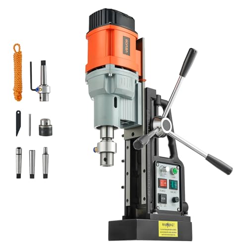 VEVOR Perceuse Magnétique 1500 W, Perceuse à Colonne Portable, Force 13000 N, Vitesse 0-600 tr/min, Diamètre d'Alésage de 60 mm, Cône Morse, Taraudage...