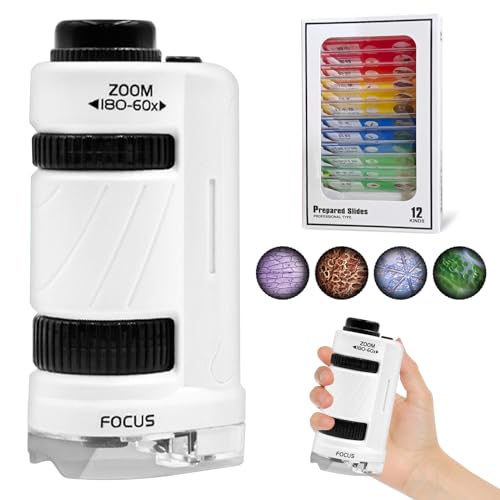 Taschenmikroskop Für Kinder – 60x-200x, Mini Handmikroskop Mit LED-Licht, Für Schüler, Haus & Labor, Fokus & Bühnenverstellung