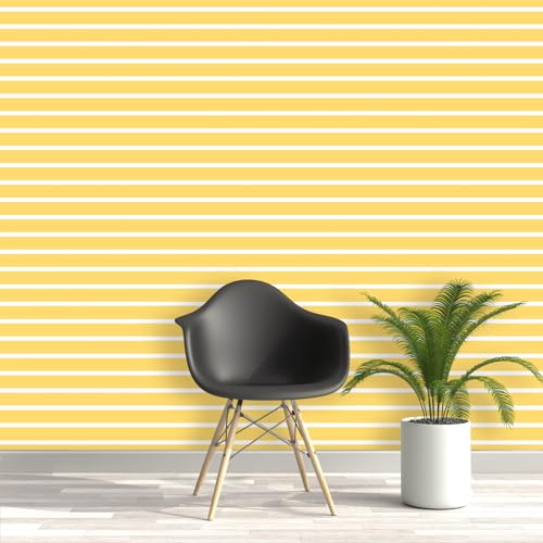 Image of DWELLSINDIA Yellow Horizontal Striped Wallpaper for Wall Decor | Self Adhesive Peel & Stick, Thick Textured Premium Paper | Waterproof, Scratch Resistant Laminated | Bedroom & Living Room | 41x244 cm