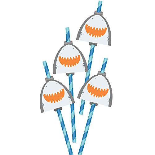 Amscan 460434 - Ahoy 1st Birthday Party Paper Shark Straws - 12 Pack