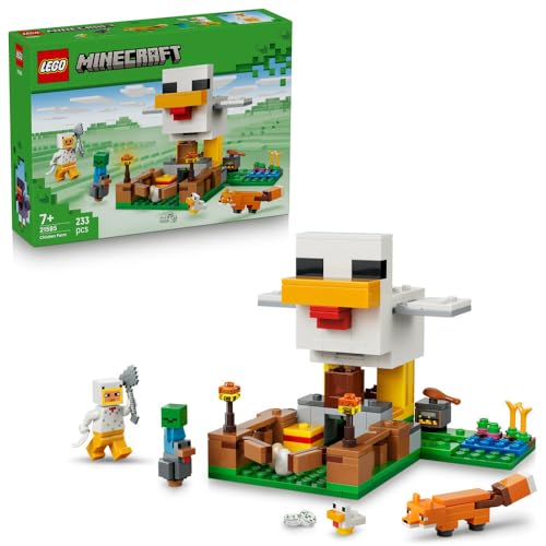 LEGO Minecraft Chicken Farm - Building Toy w/a Chicken Fan Minifigure Baby Zombie & Fox Mob Figures - Gamer Gift for 7+ Year Old Boys & Girls - 21585