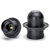 Portalámpara E27 de plástico con terminal de resorte, rosca entera, negro