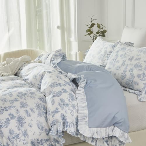 Brandream 100% Cotton French Country Toile Ruffle Pillow Shams King Size Set of 2 Soft Breathable Skin-Friendly Pillowcases, No Filling, Envelope Closure Ruffled Pillow Case Covers for Bed by Brandream - Used condition - Image 4