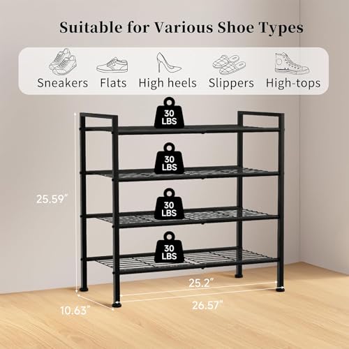 Image of 4-Tier Shoe Rack,Metal Simple Narrow Shoe Storage Organizer Shelf for Closet,Entryway, Bedroom,Garage (Black, 4 Tier)