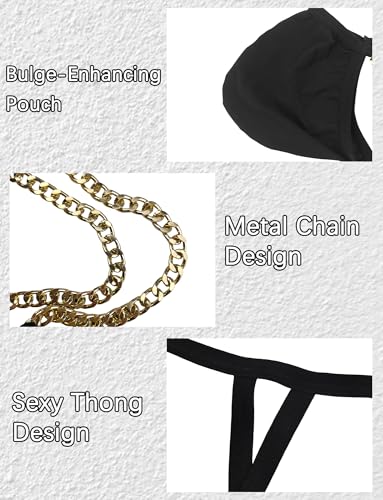 SEAUR Men's Ice Silk Bikini Thongs Panties Bugle Pouch G String Underwear Low Rise T Back Briefs with Metal Chains4