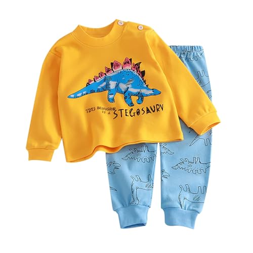 Little Boys' 𝐏ajamas Set Toddler Baby Long Sleeve Cotton 𝐒leepwear Cartoon Dinosaur 𝐏js 𝗟oungewear (Q, 5-6 Years)