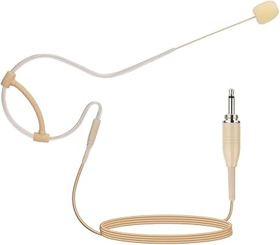 YXG Beige Headset Headworn Microphone- Low Profile Light-Weight, with1.45m Cable 3.5mm Thread Screw Lock Head,for Wireless System & Body/Belt Pack Transmitter