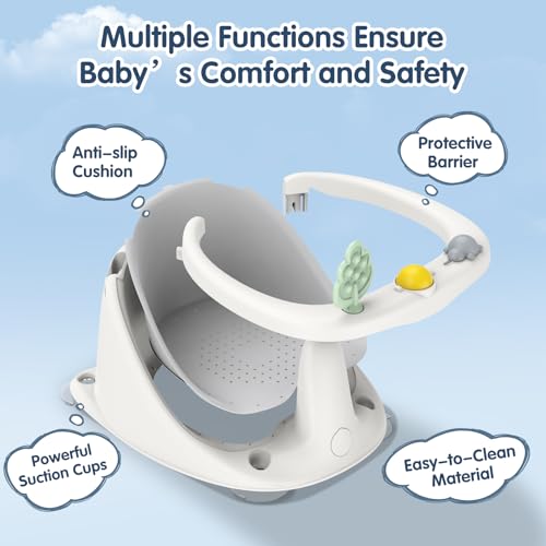 Image of Baby Bath Seat for Babies 6 Months & Up, Non-Slip Bath Seats for Babies Sitting up,Bath tub Seat with Suction Cups,Safe & Comfortable Bath Chair Baby, Gray
