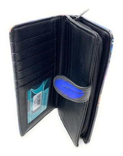 Shag Wear Raven Feather Large Wallet for Women and Teen Girls Vegan Faux Leather Black 7"4