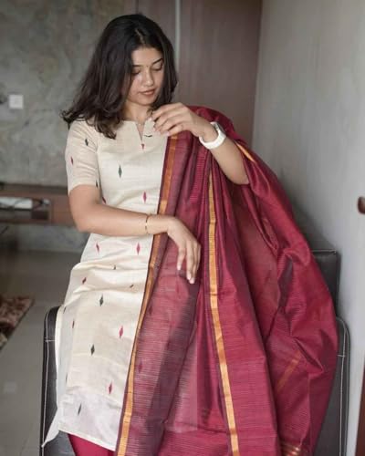 Image of GoSriKi Kurta Set for Women Viscose Printed | Kurti Set for Woman | Kurta Pant Dupatta 3 Piece Outfit | V Neck Elbow Length Sleeve Straight Ethnic Dress Stylish Clothing