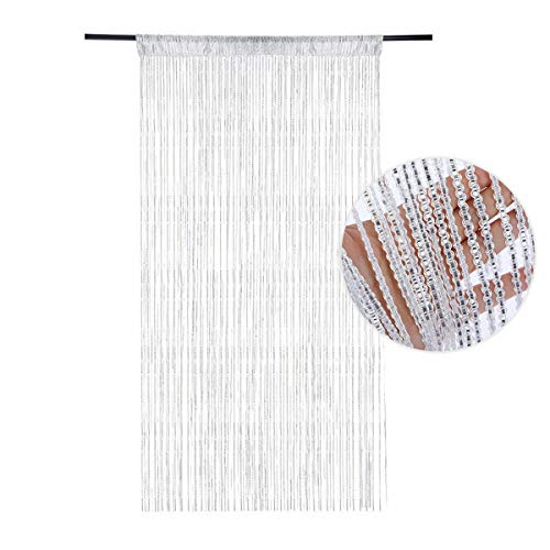 DAWEIF Hanging Beaded Curtain String Door Window Curtains Tassel Line Divider Drape(Silver)