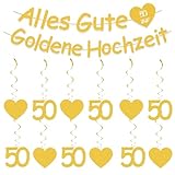 ALEGRE Goldene Hochzeit Deko Girlande, Gold Hochzeit Banner Wirbel Set, Hochzeite Deko Goldene Hochzeite 50 Jahre Jubiläum Luftschlangen, Gold Hochzeits Girlande Spiralen für 50 Jahre Party Dekoration