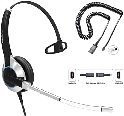 TruVoice HD-300 Deluxe Single Ear Headset with Noise Reduction Voice Tube & HD Speakers - Compatible with Mitel, Nortel, Avaya Digital, Polycom VVX, Shoretel, Aastra, Digium, Allworx, ESI, Fanvil